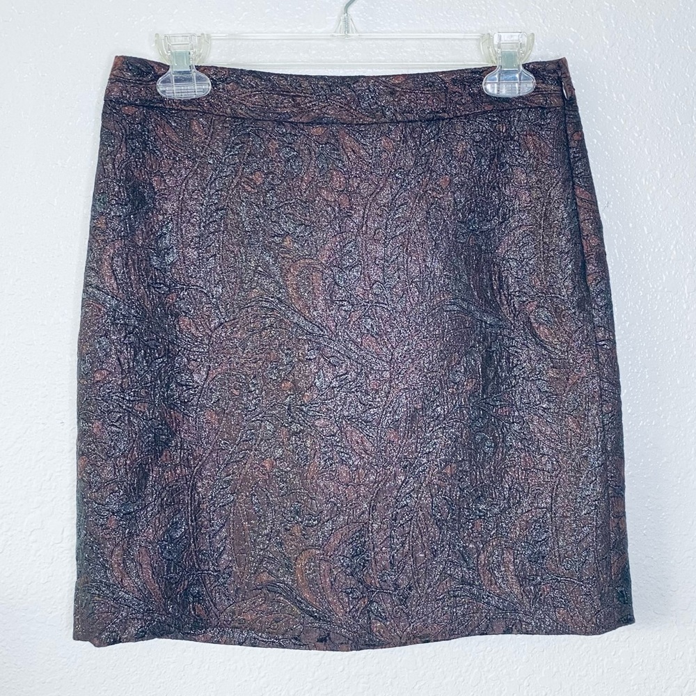 🍓 Banana Republic Heritage NEW Jacquard Metallic Floral Bronze Mini Skirt 2